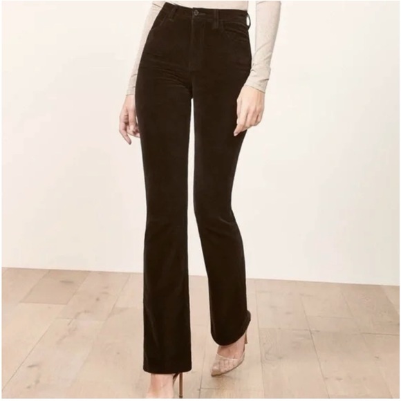 Reformation Denim - REFORMATION BLACK MALI STRETCH VELVET PANTS high rise bootcut flare velour jeans